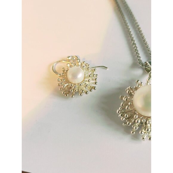 Women's Sterling Silver Jewellery Set Pearl Earrings Pendant Necklace 16"  Italy - Picture 5 of 14